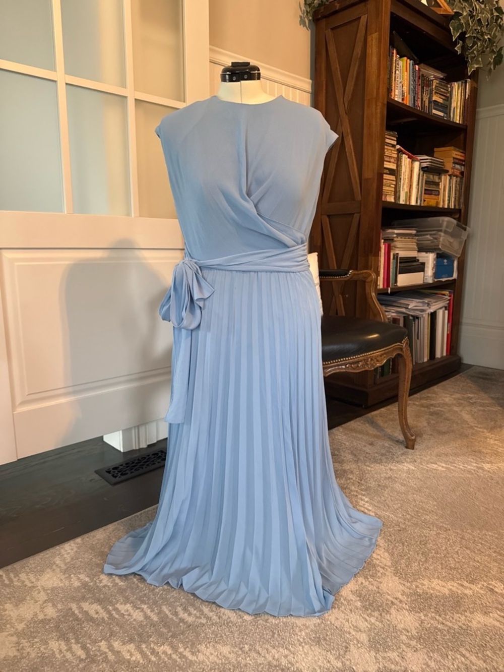 Maggy London Powder Blue Pleated Wrap Midi Dress